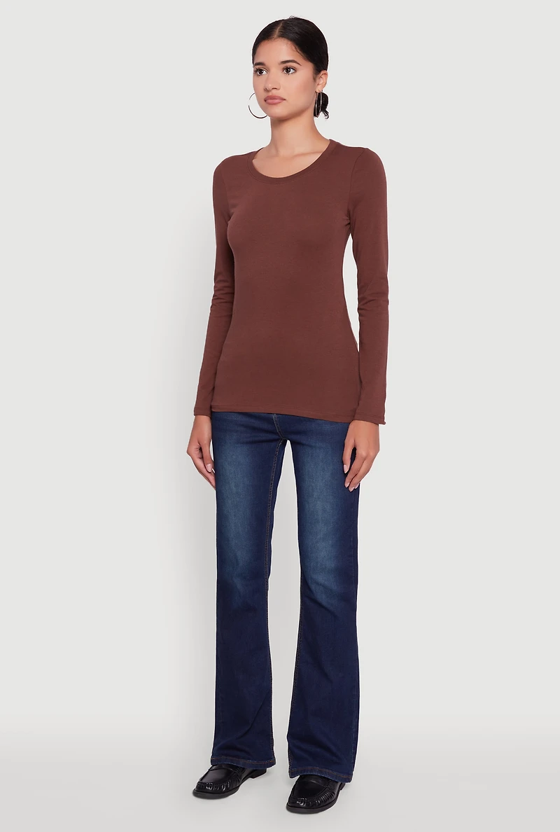 Womens Basic Long Sleeve Crew Neck T Shirt, L