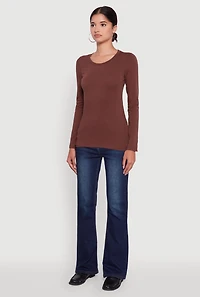 Womens Basic Long Sleeve Crew Neck T Shirt, L