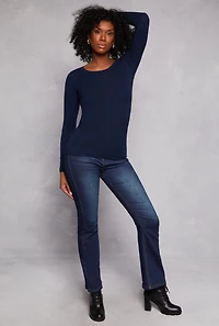 Womens Long Sleeve Crew Neck Top, Blue, Size M