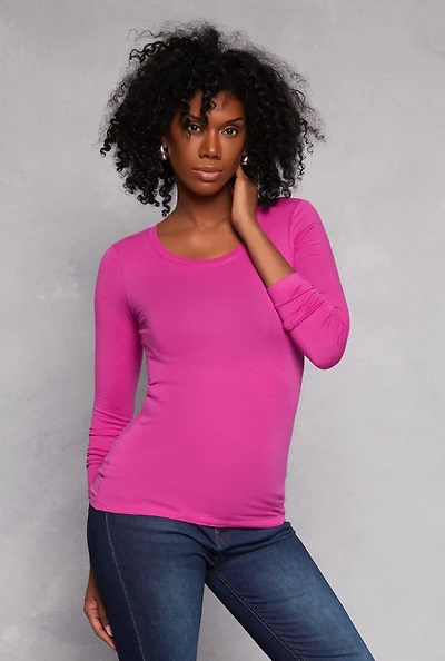 Womens Long Sleeve Crew Neck Top, Pink, Size M