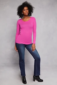 Womens Long Sleeve Crew Neck Top, Pink, Size M
