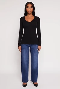 Womens Basic Long Sleeve V Neck Tee,