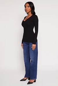 Womens Basic Long Sleeve V Neck Tee,