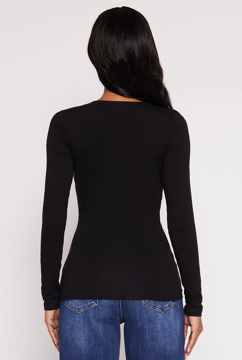 Womens Basic Long Sleeve V Neck Tee,
