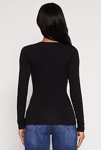 Womens Basic Long Sleeve V Neck Tee,