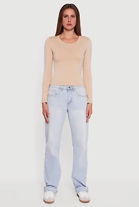 Womens Long Sleeve Scoop Neck Tee, Beige, Size L