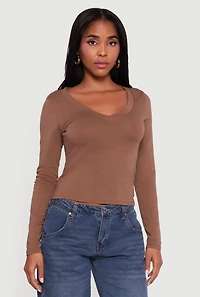 Womens Long Sleeve V Neck Casual Tee,