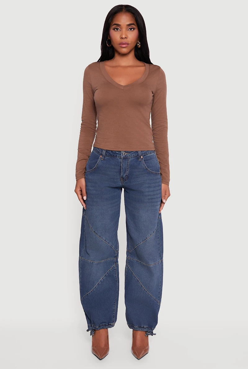 Womens Long Sleeve V Neck Casual Tee,