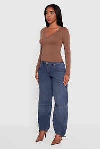 Womens Long Sleeve V Neck Casual Tee,