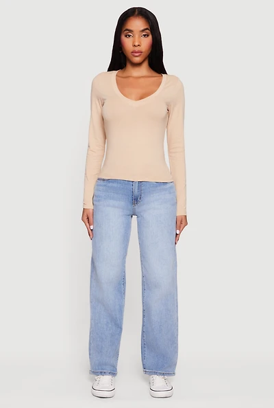 Womens Long Sleeve V Neck T-Shirt,