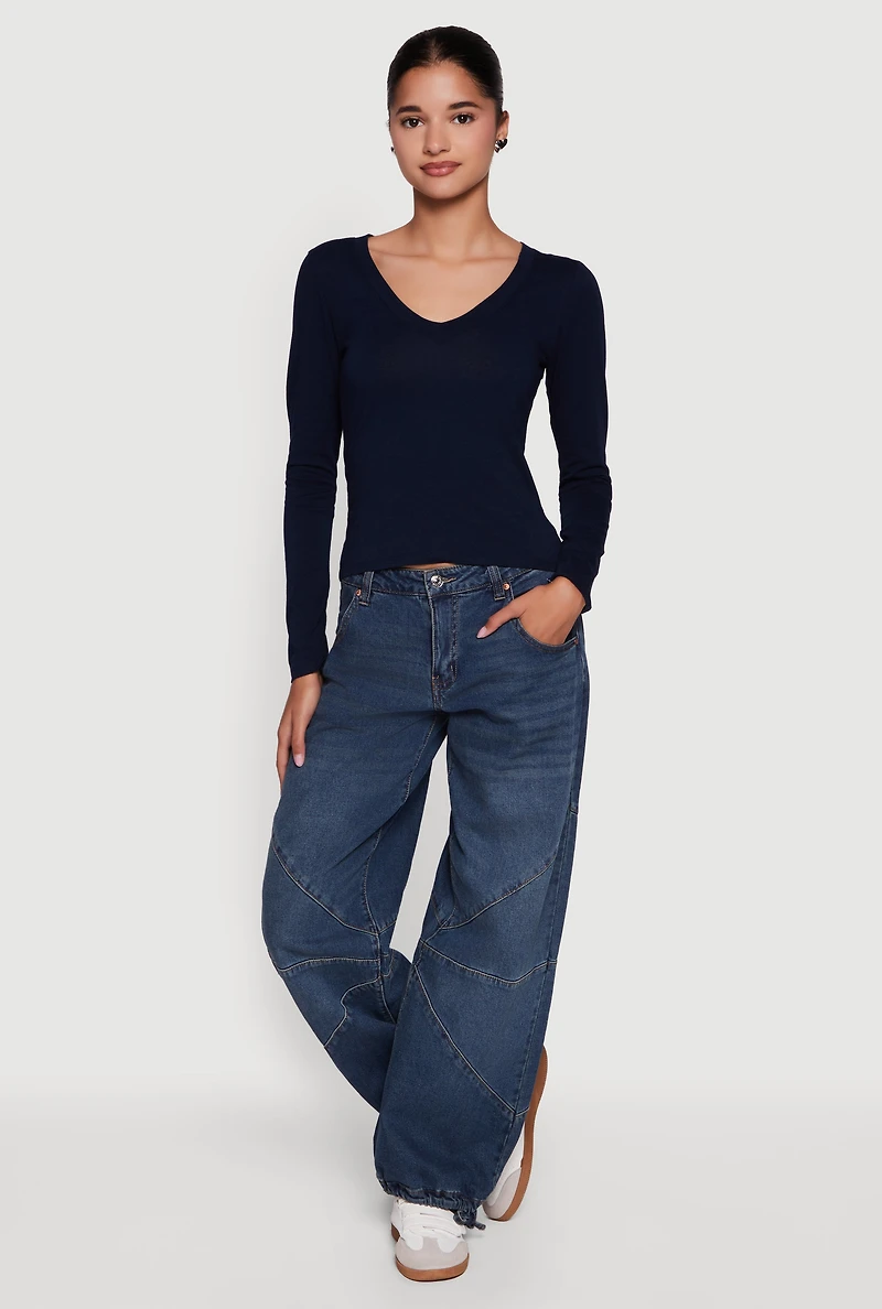 Womens Long Sleeve V Neck Casual Tee,