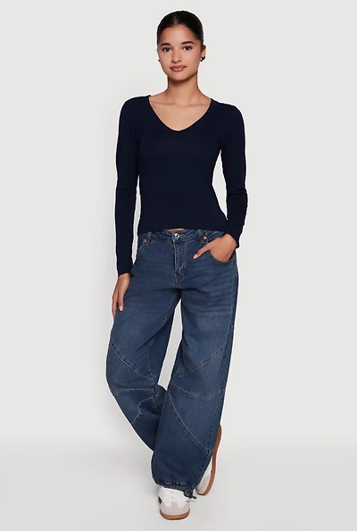 Womens Long Sleeve V Neck Casual Tee,