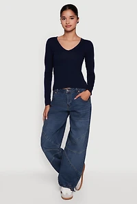 Womens Long Sleeve V Neck Casual Tee,