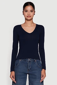 Womens Long Sleeve V Neck Casual Tee,