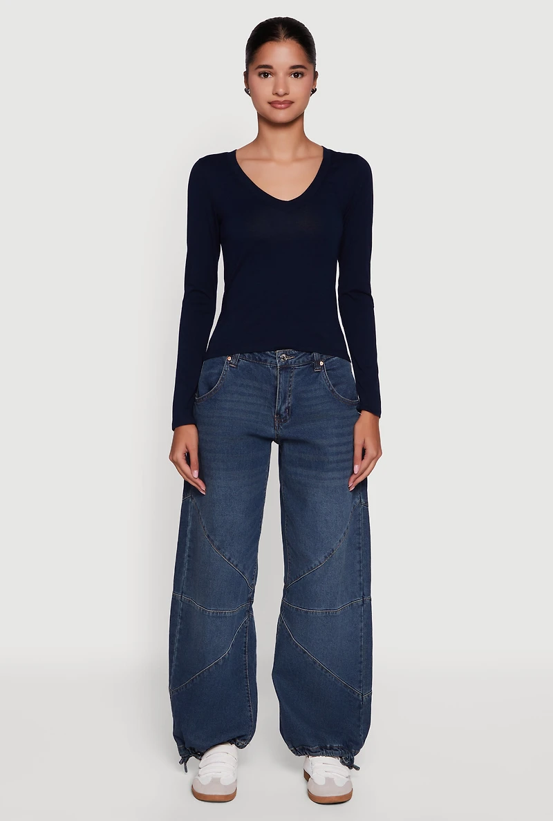 Womens Long Sleeve V Neck Casual Tee,