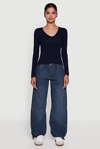Womens Long Sleeve V Neck Casual Tee,