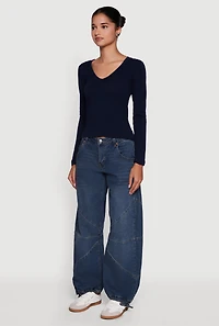 Womens Long Sleeve V Neck Casual Tee,