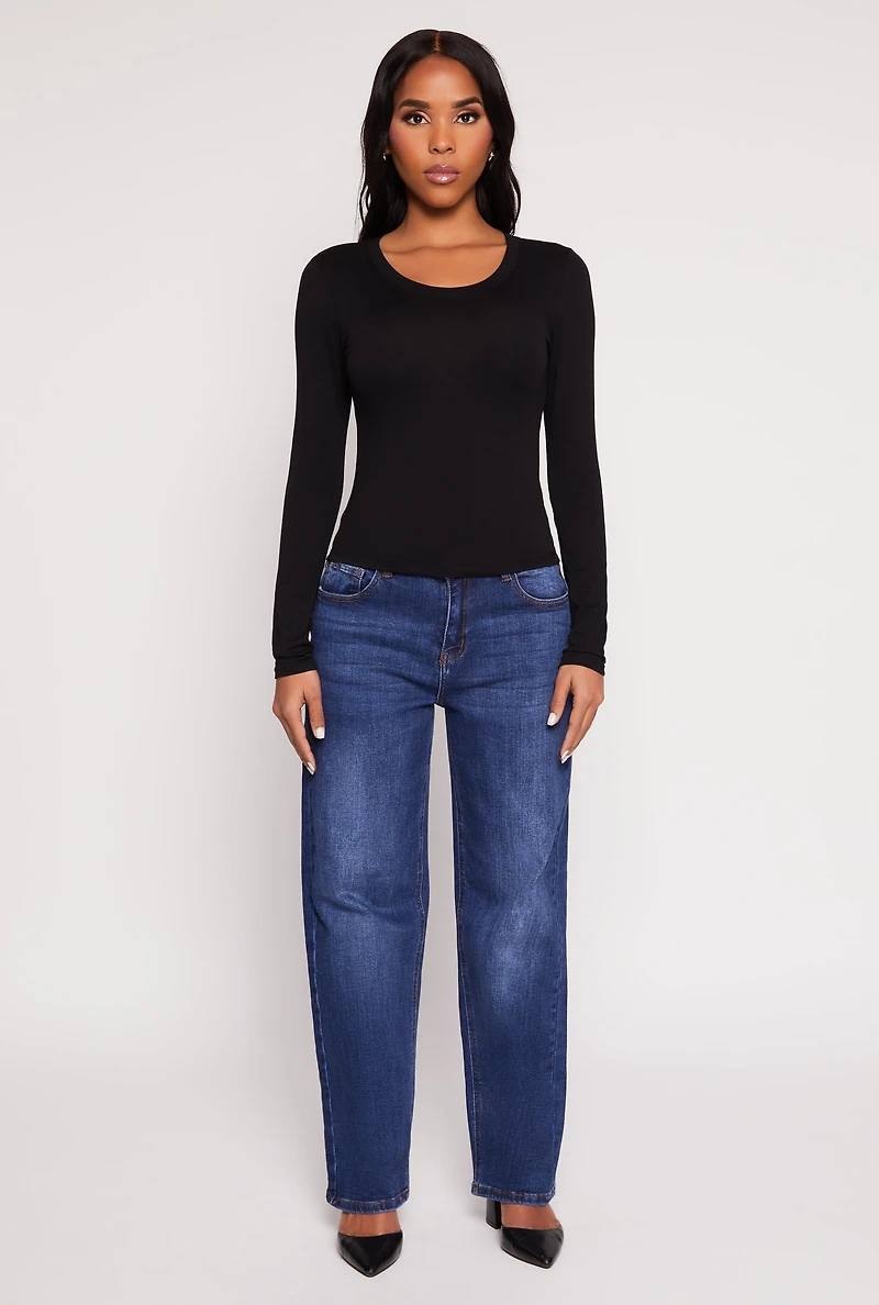 Womens Basic Scoop Neck Long Sleeve Top,