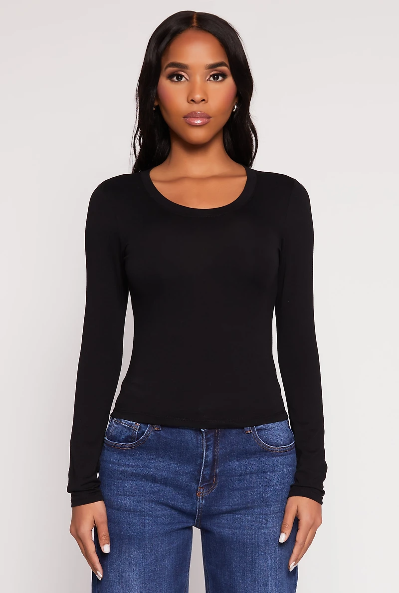 Womens Basic Scoop Neck Long Sleeve Top,