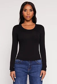 Womens Basic Scoop Neck Long Sleeve Top,