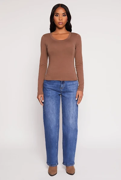 Womens Basic Scoop Neck Long Sleeve Top,