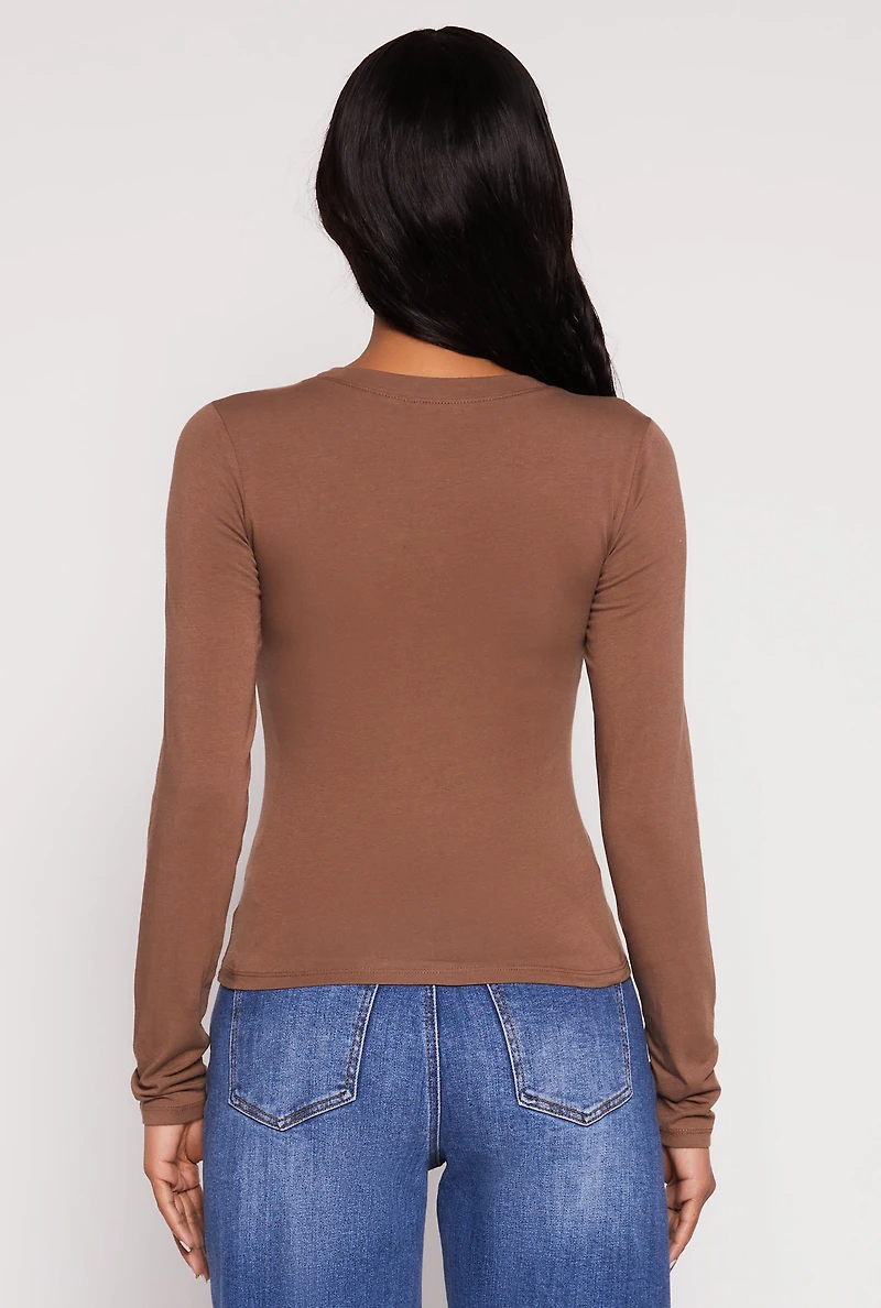 Womens Basic Scoop Neck Long Sleeve Top, M