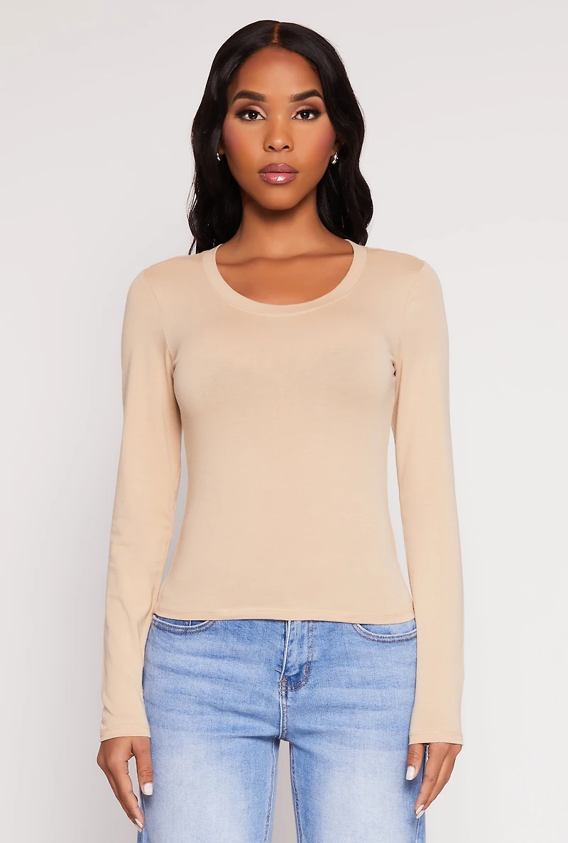 Womens Basic Scoop Neck Long Sleeve Top,