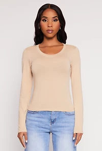 Womens Basic Scoop Neck Long Sleeve Top,