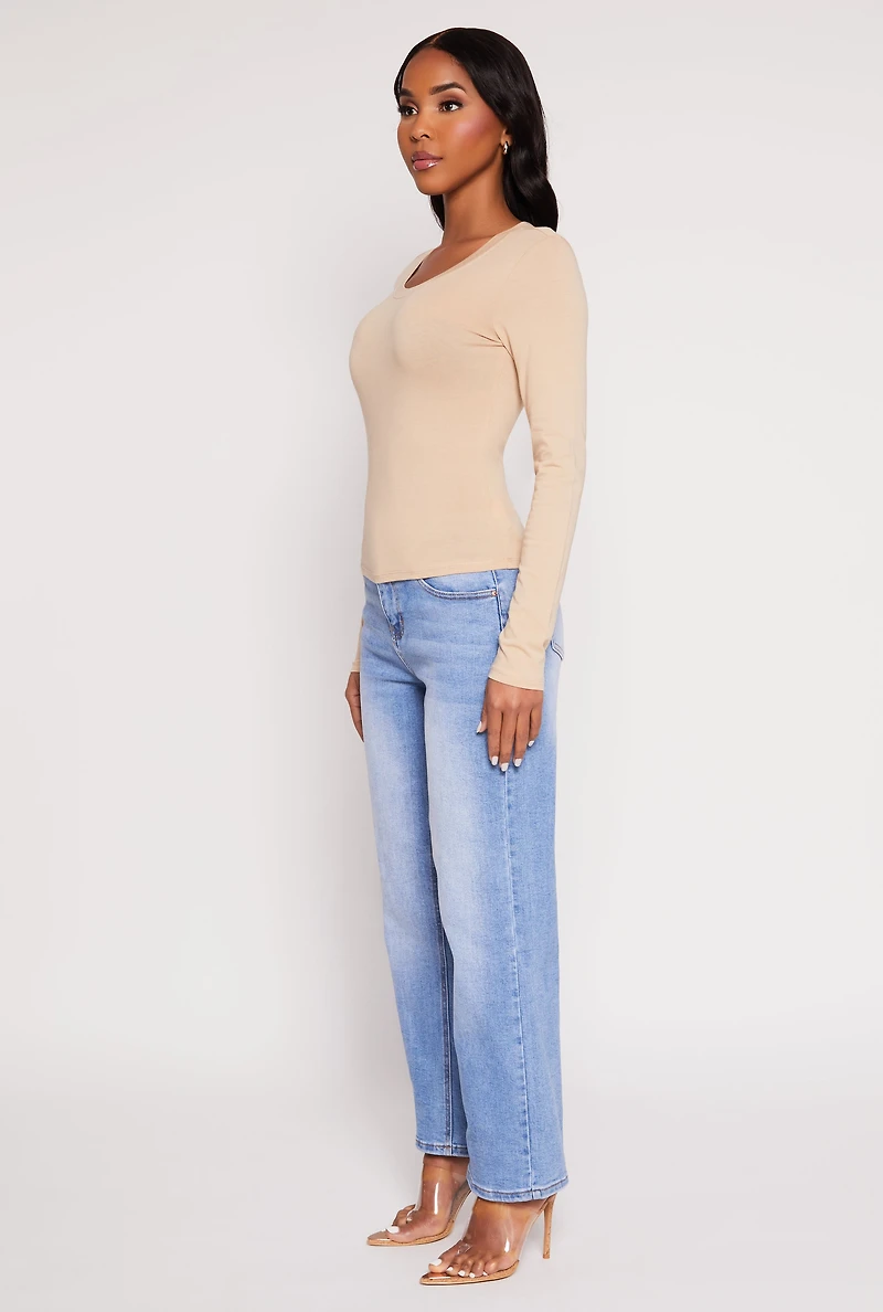 Womens Basic Scoop Neck Long Sleeve Top,