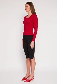 Womens Basic Scoop Neck Long Sleeve Top, S