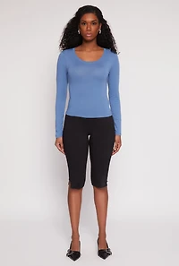 Womens Basic Scoop Neck Long Sleeve Top, Blue, Size S