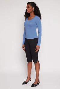 Womens Basic Scoop Neck Long Sleeve Top, Blue, Size S