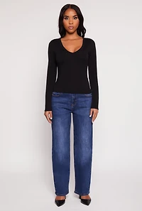 Womens Basic Long Sleeve V Neck Top,