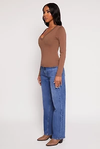 Womens Basic Long Sleeve V Neck Top,