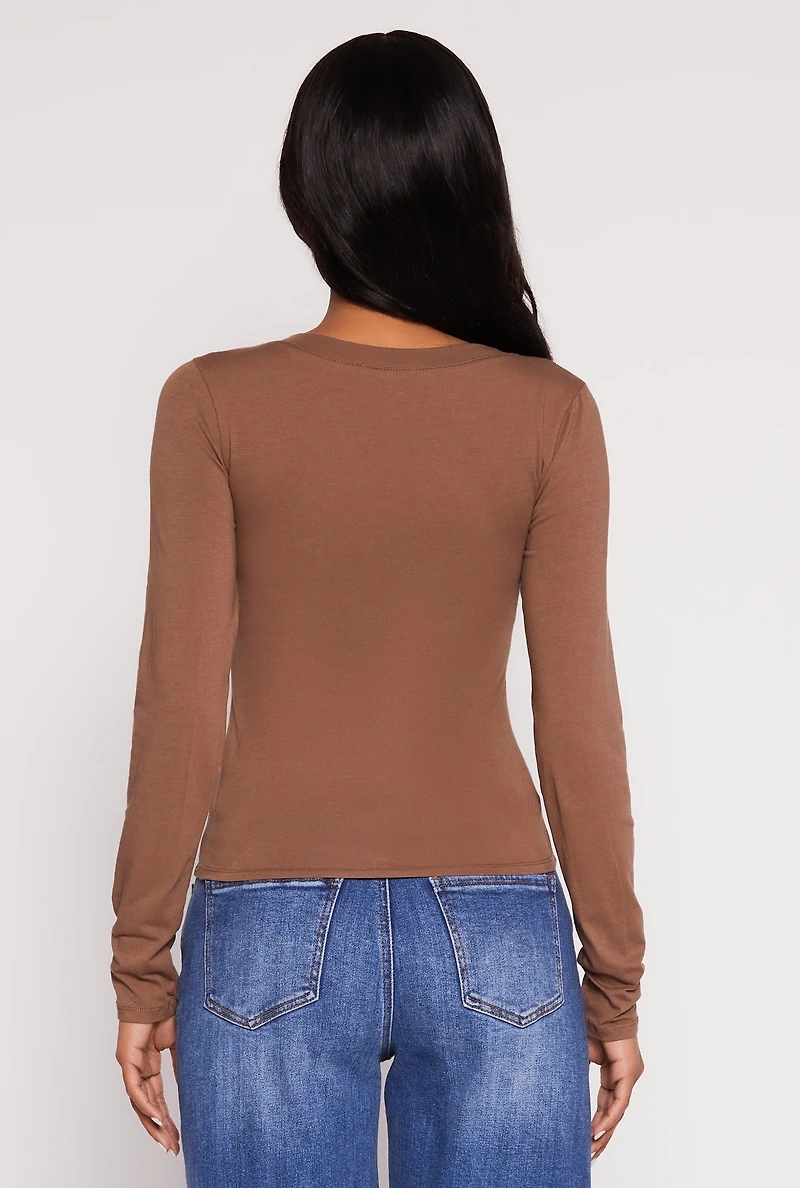 Womens Basic Long Sleeve V Neck Top,