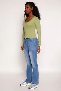 Womens Basic Long Sleeve V Neck Top, S