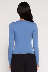 Womens Basic Long Sleeve V Neck Top, L