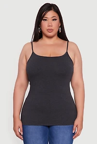 Womens Plus Size Basic Scoop Neck Cami with Shelf Bra, Grey, Size 2X