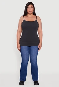 Womens Plus Size Basic Scoop Neck Cami with Shelf Bra, Grey, Size 2X