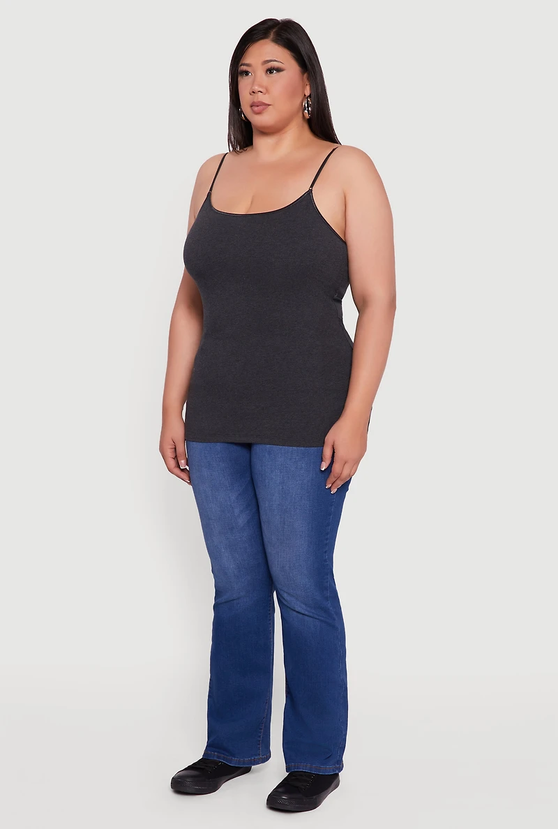Womens Plus Size Basic Scoop Neck Cami with Shelf Bra, Grey, Size 2X