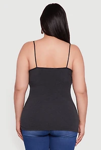 Womens Plus Size Basic Scoop Neck Cami with Shelf Bra, Grey, Size 2X