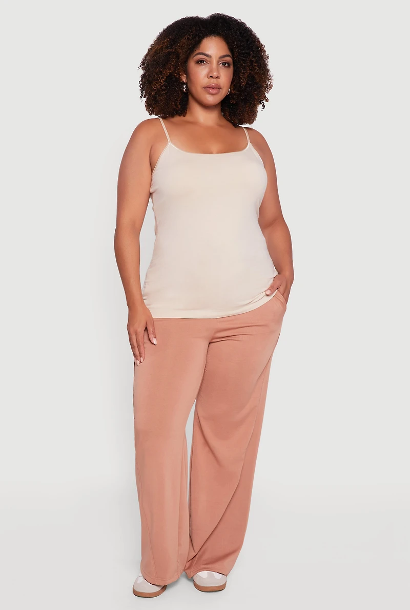 Womens Plus Basic Scoop Neck Cami with Shelf Bra,