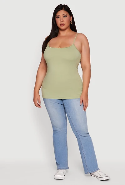 Womens Plus Basic Scoop Neck Cami with Shelf Bra, 1X