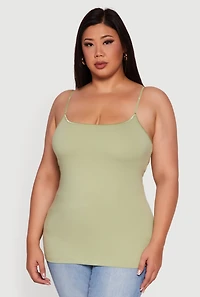 Womens Plus Basic Scoop Neck Cami with Shelf Bra, 1X