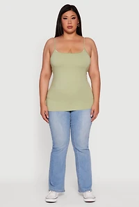Womens Plus Basic Scoop Neck Cami with Shelf Bra, 1X
