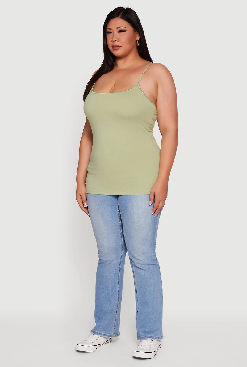 Womens Plus Basic Scoop Neck Cami with Shelf Bra, 1X