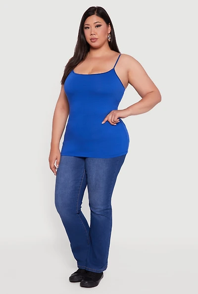 Womens Plus Basic Scoop Neck Cami with Shelf Bra,
