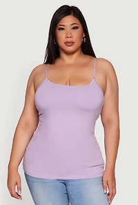 Womens Plus Size Basic Scoop Neck Cami with Shelf Bra, Purple, Size 3X