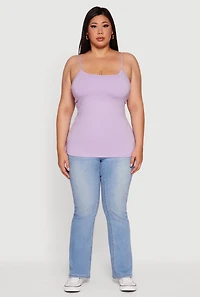 Womens Plus Size Basic Scoop Neck Cami with Shelf Bra, Purple, Size 3X