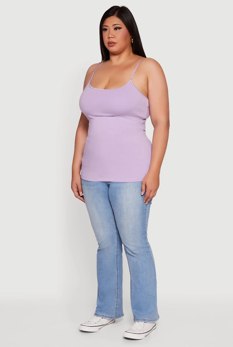 Womens Plus Size Basic Scoop Neck Cami with Shelf Bra, Purple, Size 3X